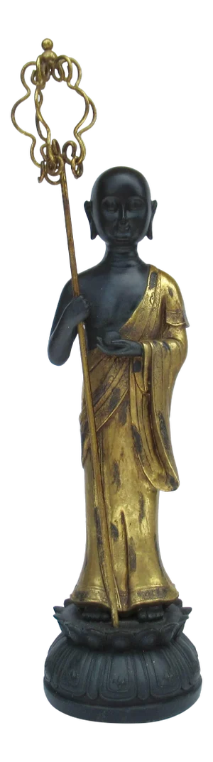 Vintage C.1970s Gilded and Carved Tibetan Bhudda With Gilded Metal Removable Staff