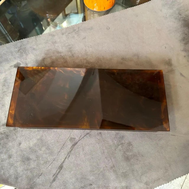1970s Mid-Century Modern Fake Tortoiseshell Lucite Italian Jewelry Box For Sale - Image 4 of 8