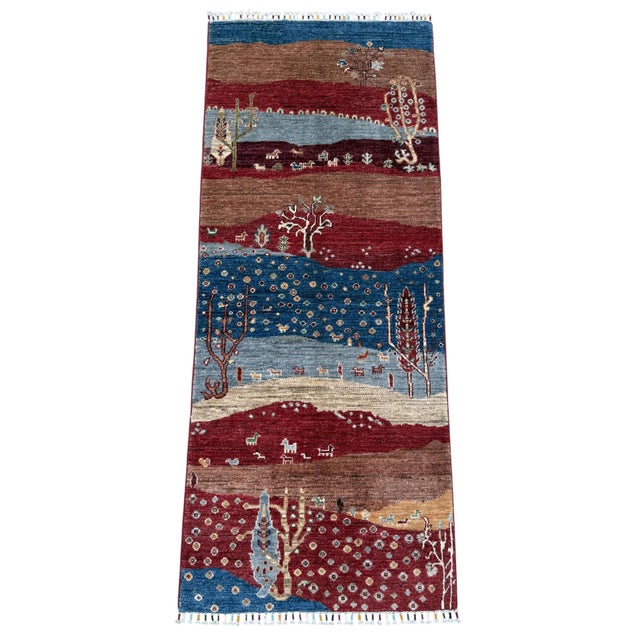 Traditional Burgundy Persian Style Gabbeh Rug Runner, 02'09 X 06'08 For Sale - Image 3 of 12