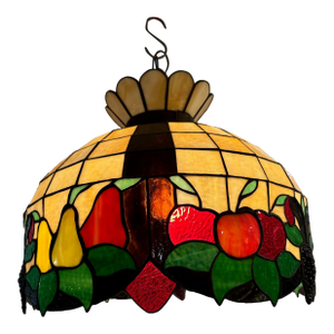 Fruit Motif Tiffany Style Leaded Glass Chandelier