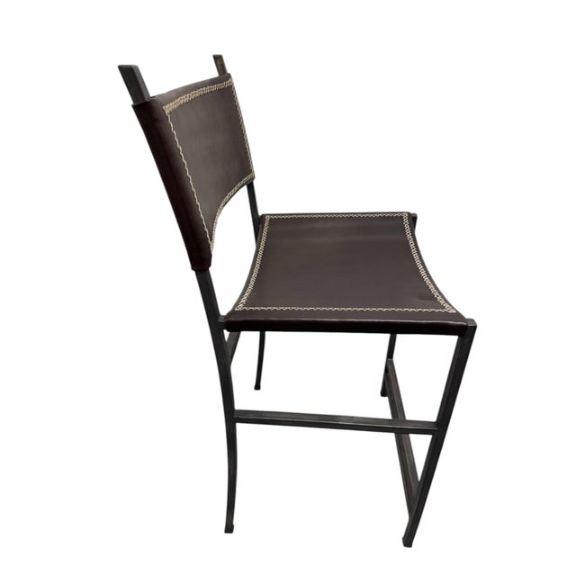 Rustic Sol & Luna Brown Leather and Iron Counter Stool, Showroom Sample For Sale - Image 3 of 8