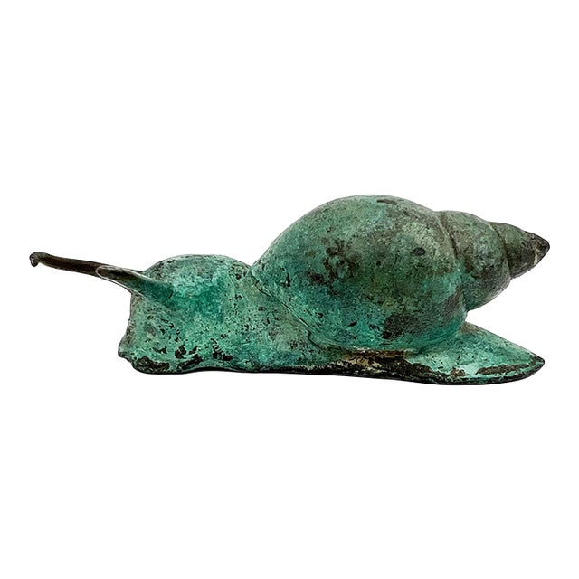 Vintage Cast Iron Sea Snail Sculpture With Verdigris Patina – Garden / Cottagecore / Whimsical For Sale