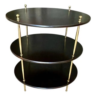 English Campaign Style Oval Wood & Brass 3-Tier Side Table For Sale