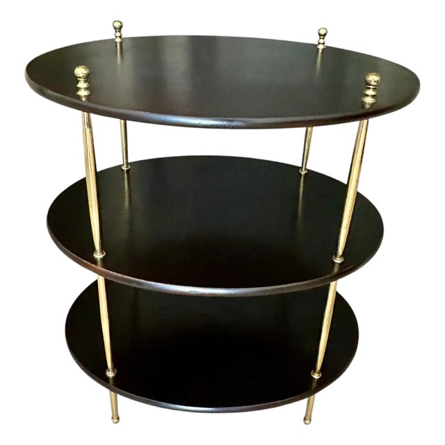 English Campaign Style Oval Wood & Brass 3-Tier Side Table For Sale