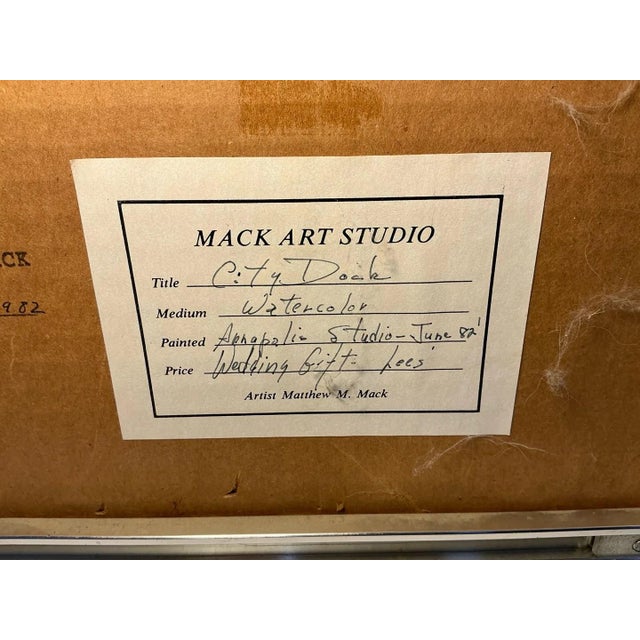 Paper Matthew M. Mack "City Dock" Annapolis Harbor Original Watercolor, Signed 1982, Framed For Sale - Image 7 of 9