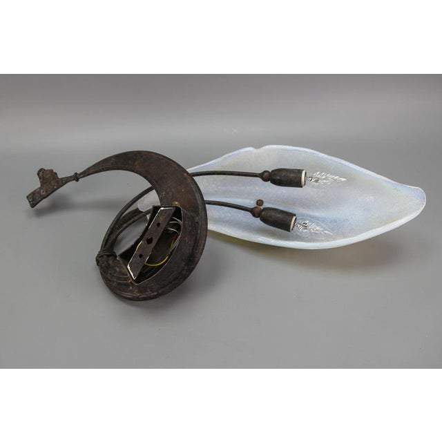 Italian Vetro Murano Venezia Opalescent Glass and Wrought Iron Wall Light, 1990s For Sale - Image 14 of 18