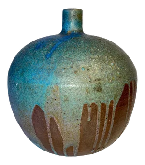Vintage Mid Century Blue Green Drip Glazed Brown Vase