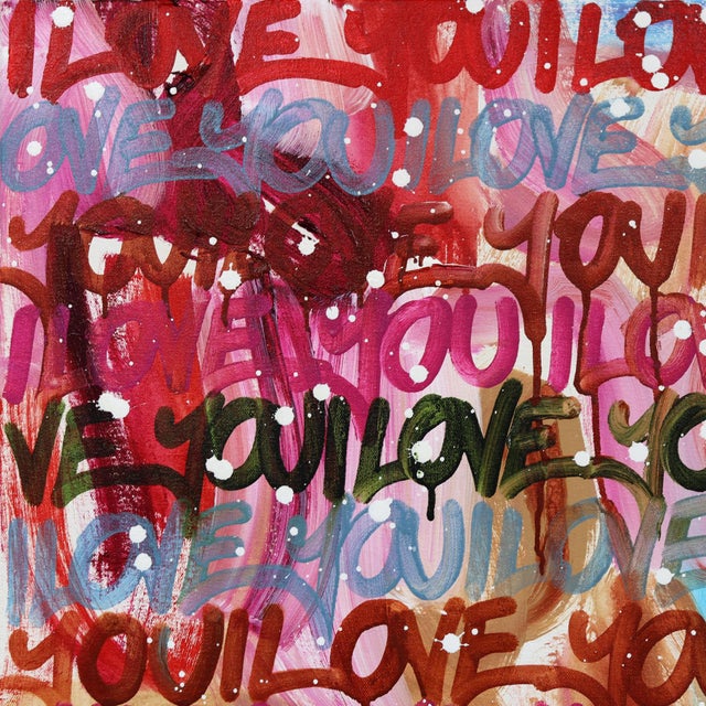 Textile Her Love Shines So Bright - Original Colorful Text Abstract Mixed Media Painting on Canvas by Amber Goldhammer For Sale - Image 7 of 9