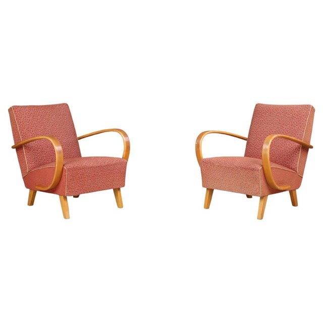 Armchairs with Blond Bentwood Arms & Upholstery from Jindřich Halabala, 1940s, Set of 2 For Sale - Image 9 of 9