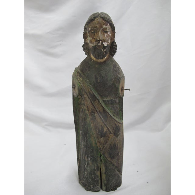 Brown Spanish Colonial Santos Polychrome Carved Wood Saint & Jesus Icon Set of 3 For Sale - Image 8 of 14