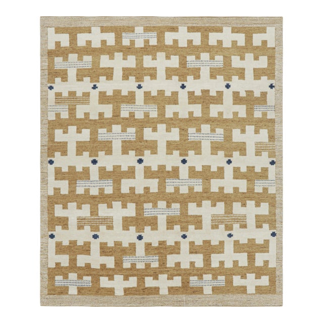 Rug & Kilim’s Scandinavian Style Rug in Beige-Brown and White Geometric Patterns - 9x12 For Sale
