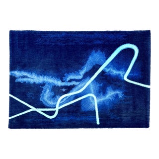 Gun Gordillo, Scandinavian Abstract Wool Tapestry Rug Gun Gordillo Neon Electric Blue Color, c.1985 For Sale