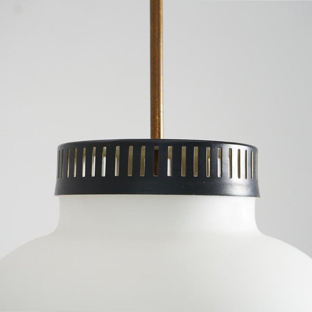 Chandelier in White Opaline Glass and Brass, 1950s For Sale - Image 9 of 14