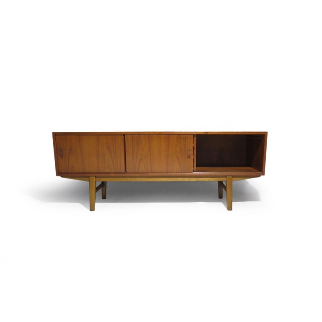Mid-Century Modern Mid-Century Danish Teak Credenza With Angled Front & Sliding Doors For Sale - Image 3 of 12
