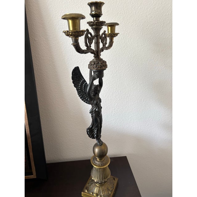 Traditional Mid 20th Century Pair of 24" Classical Revival Figural Candelabra W/ Gilt Accents For Sale - Image 3 of 8