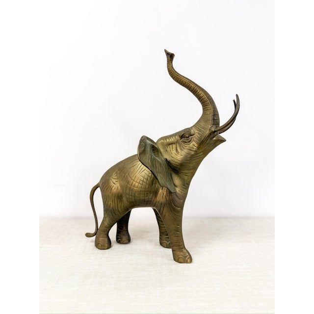 Large Vintage Brass Elephant Sculpture MCM Decor Animal Figurine With Patina For Sale In Tampa - Image 6 of 9