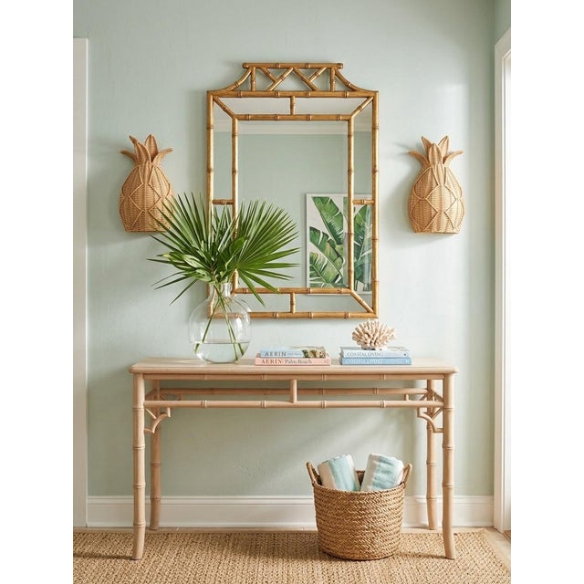 Pair of Vintage Palm Beach Style Woven Rattan Pineapple Wall Sconces For Sale In West Palm - Image 6 of 11