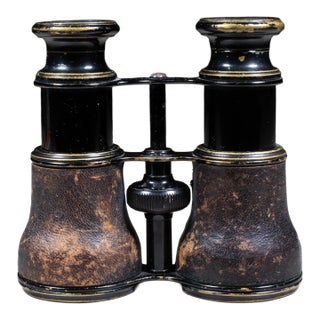 19th C. Leather Wrapped French Binoculars c.1880 For Sale