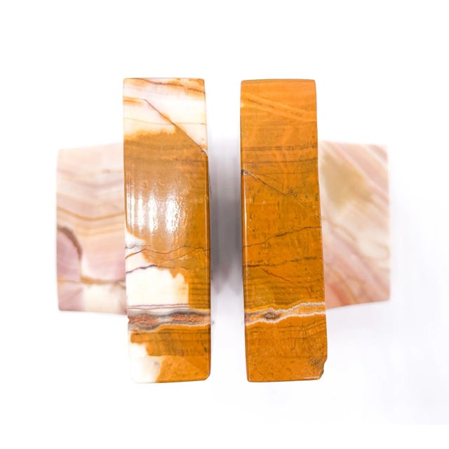 Vintage Pink & Honey Onyx Bookends – Sculptural Stone Pair – Organic Modern / Desert Chic For Sale - Image 10 of 11