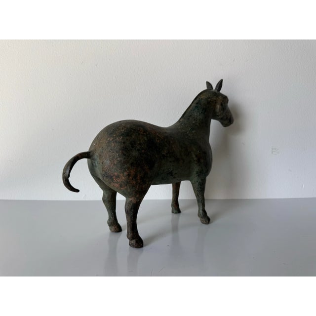 Metal Vintage Bronze Horse Sculpture With Aged Verdigris Patina/Sold For Sale - Image 7 of 11