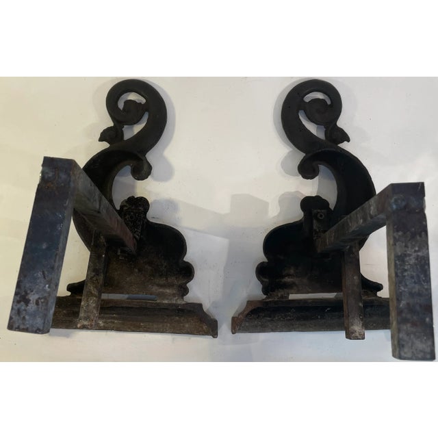 Dolphin Fireplace Andirons, Black Cast Iron, Circa 1900, a Pair Chairish