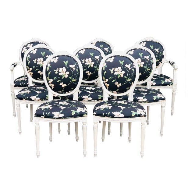 A Set of Eight Maison Jansen Style French Louis XVI Chairs With New Upholstery For Sale