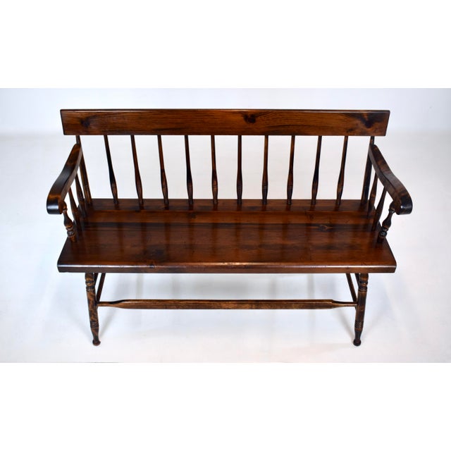 Solid Pine spindle back Deacons bench, Windsor in style, with single board seat, Mortis & Tenon joinery and multiple...