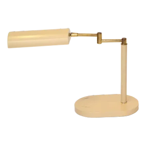 1970s Heyco Brass & Beige Metal Clover Desk Lamp Mid-Century Modern America