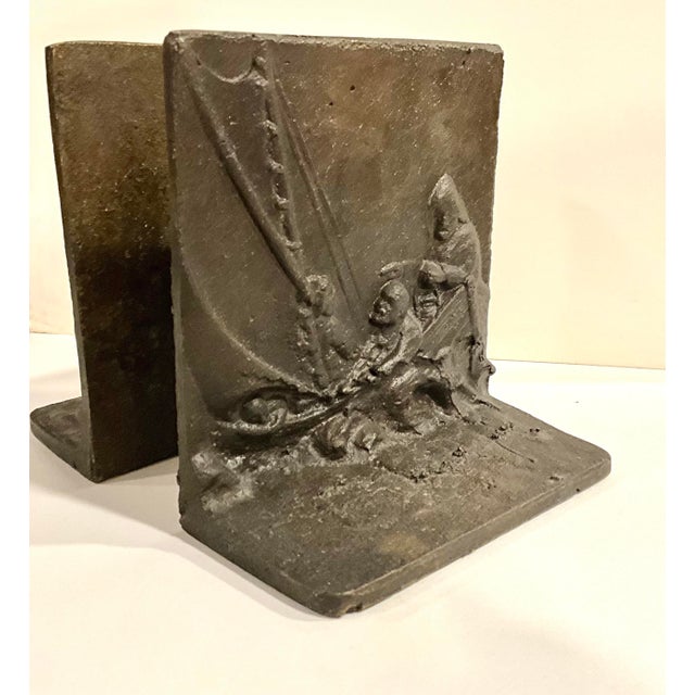 1940s Brass Bookends After Winslow Homer Fisherman at Sea Cape Cod.- a Pair For Sale In Los Angeles - Image 6 of 7