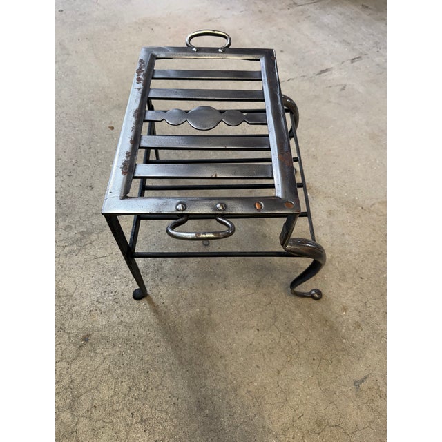 1920s Wrought Iron Fireplace Trivet Kettle Stand With Handles For Sale - Image 4 of 6