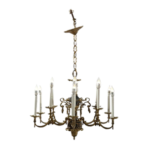 Antique French Empire Style Ebonized Bronze 12 Light Chandelier C1930