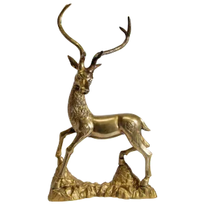 Hollywood Regency Cast Polished Brass Standing Stag Sculpture, 1960s