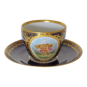 KPM Berlin Antique Porcelain Cup & Saucer Signed Cobalt & Gilt 1849–1870 Marks Collector Gift