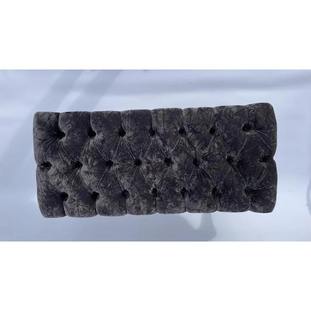 1920s Vintage Carved Wood Crushed Velvet Tufted Bench For Sale - Image 5 of 5