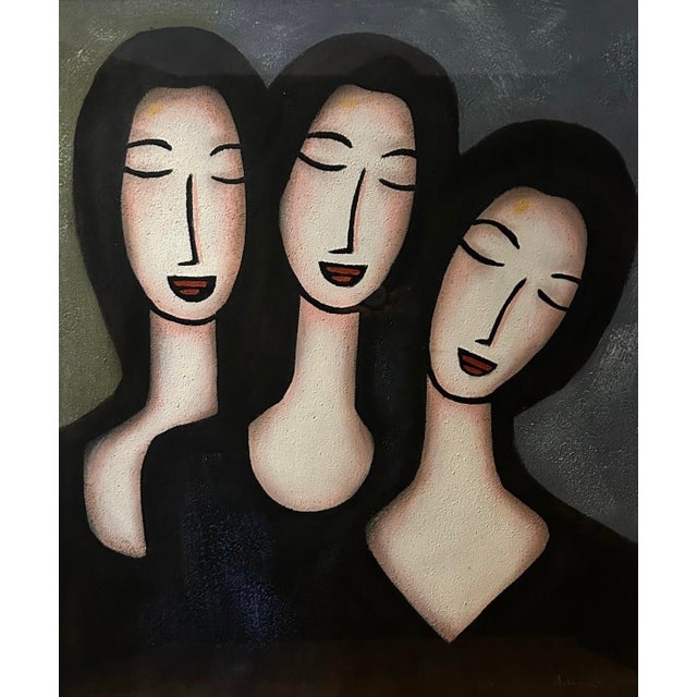 Late 20th Century Late 20th Century Modern Expressionist 3 Female Heads Oil on Canvas Signed “Atwood” For Sale - Image 5 of 5