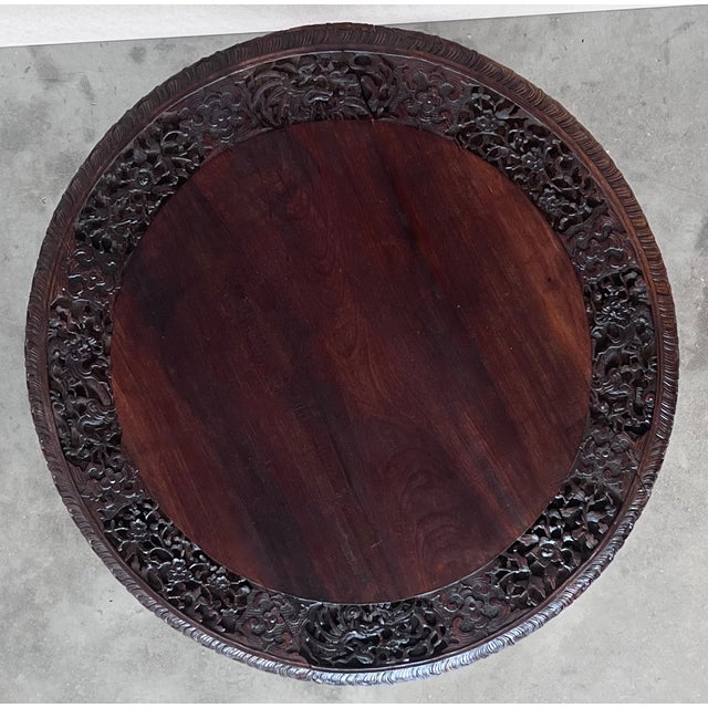 English Finely Carved British Colonial 19th Century Round Tiltable Table For Sale - Image 3 of 10