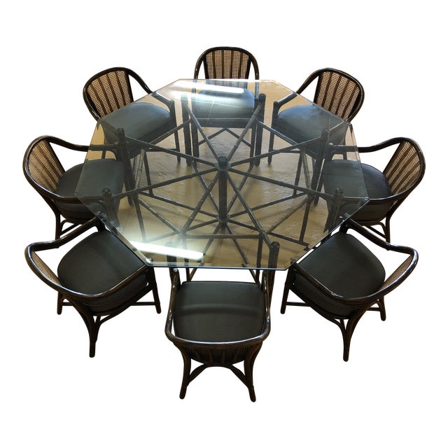 McGuire Octagonal Bamboo and Glass Dining Table and ...