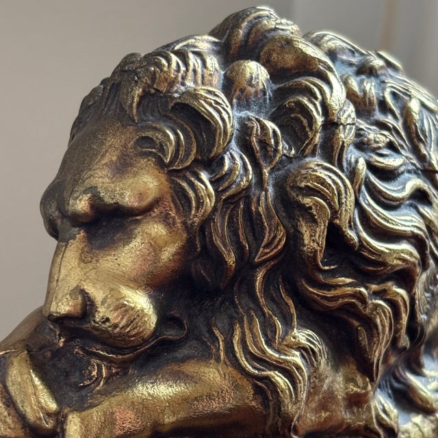 Brass Neoclassical Lion in Repose Sculpture After Antonio Canova For Sale - Image 8 of 14