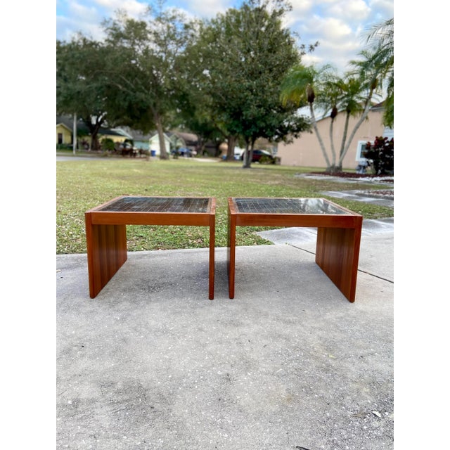 Pair of Mid Century Modern Teak Lattice-Top Side Tables | by
