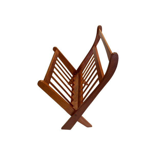 Mid-Century Modern Vintage Danish Modern Teak Folding Magazine Rack | Mid-Century Scandinavian Magazine Stand | Attributed to Ernest Sohn for Etco For Sale - Image 3 of 9