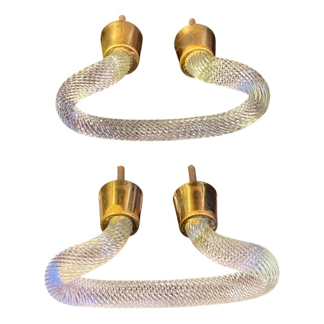 Torchon Murano Glass Handles or Wall Brackets from Venini, Italy, 1950, Set of 2 For Sale