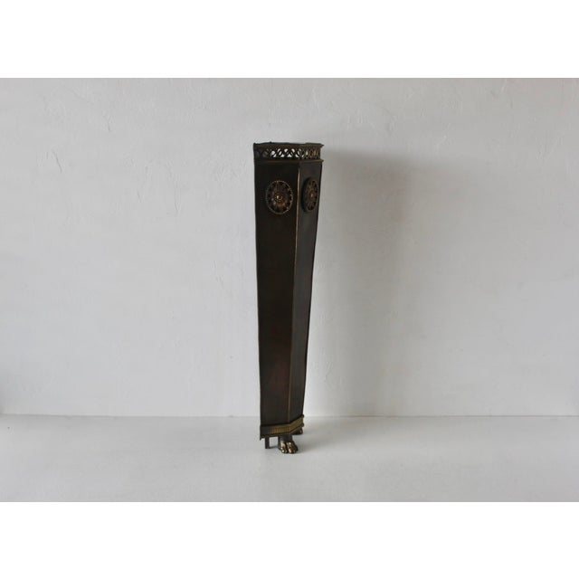Mid 20th Century Slim Brass Wall Umbrella Stand Cane Holder Decorative Medallions Paw Footed Details For Sale - Image 9 of 16