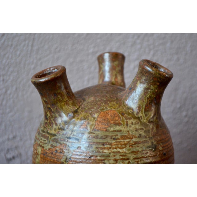 Black Stoneware Vase with Triple Neck by André Bodin for Bodin André, 1960s For Sale - Image 8 of 10