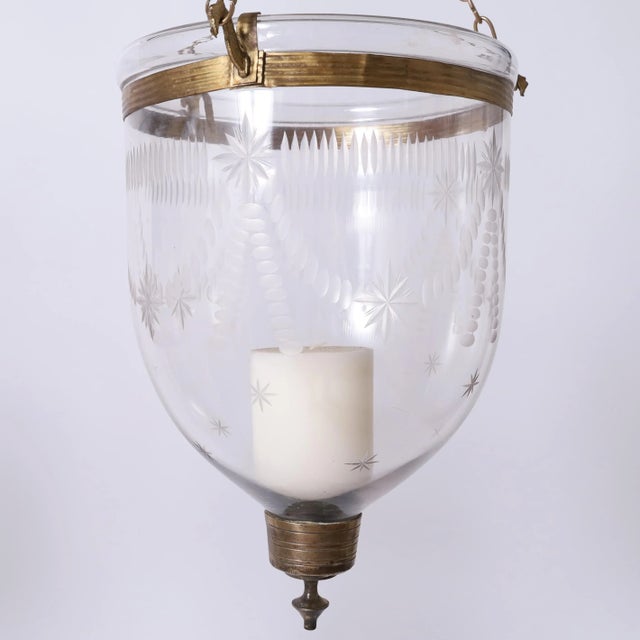 Standout colonial style continental smoke bell glass light fixture hand blown in classic form with cut designs and...