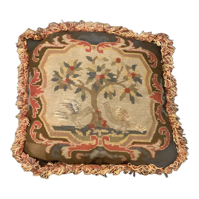 19th C Needlepoint Pillow For Sale