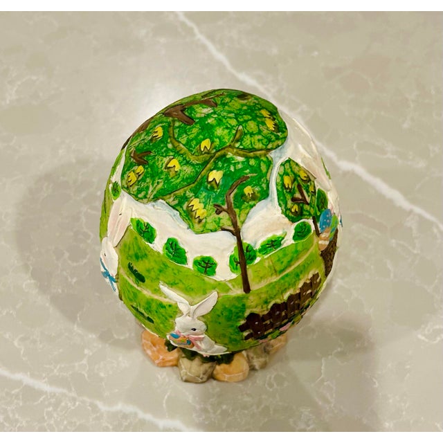 Hand Painted, Carved Resin Easter Egg With Bunny Garden Scenes For Sale In Dallas - Image 6 of 9