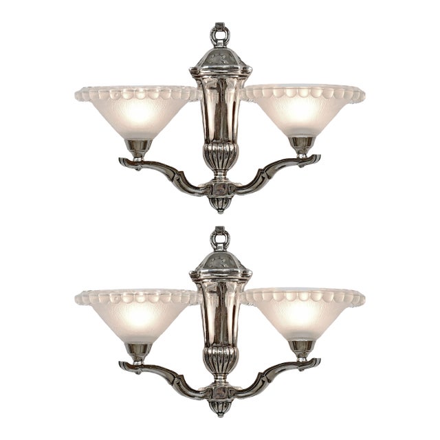 1930s Petitot Ezan Ejg French Art Deco Double Wall Sconces - A Pair For Sale