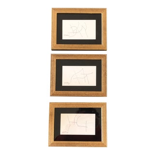 Gallery Wall Collection 3 Vintage Robert Cooke Miniature Abstract Ink Drawings Framed For Sale