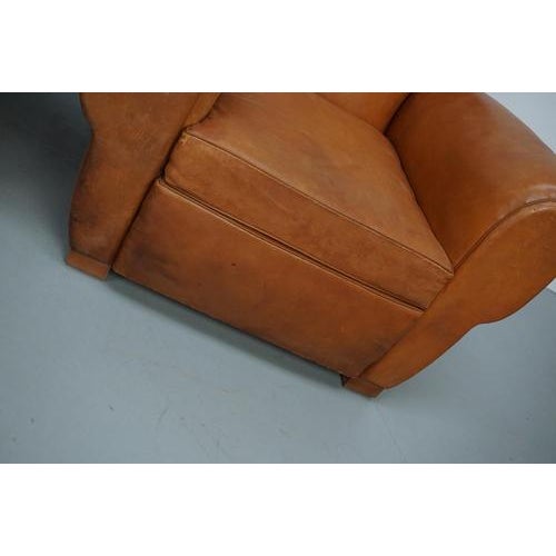 French Cognac Moustache Back Leather Club Chairs, 1950s, Set of 2 For Sale - Image 9 of 18