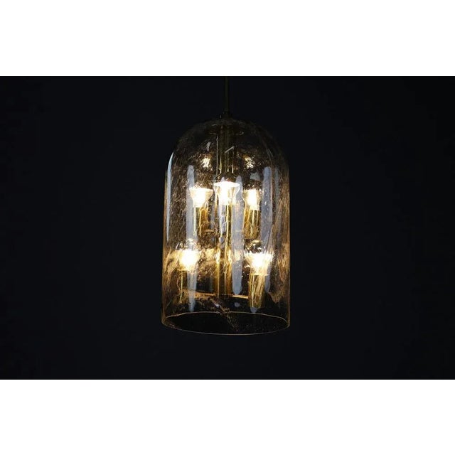 Smoked Glass and Brass Pendant Light from Doria Leuchten, Germany, 1970s For Sale - Image 4 of 11